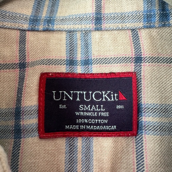 UNTUCKit Men’s Avesso Regular Fit Plaid Tan Button Down Shirt (Size S) - Picture 3 of 8